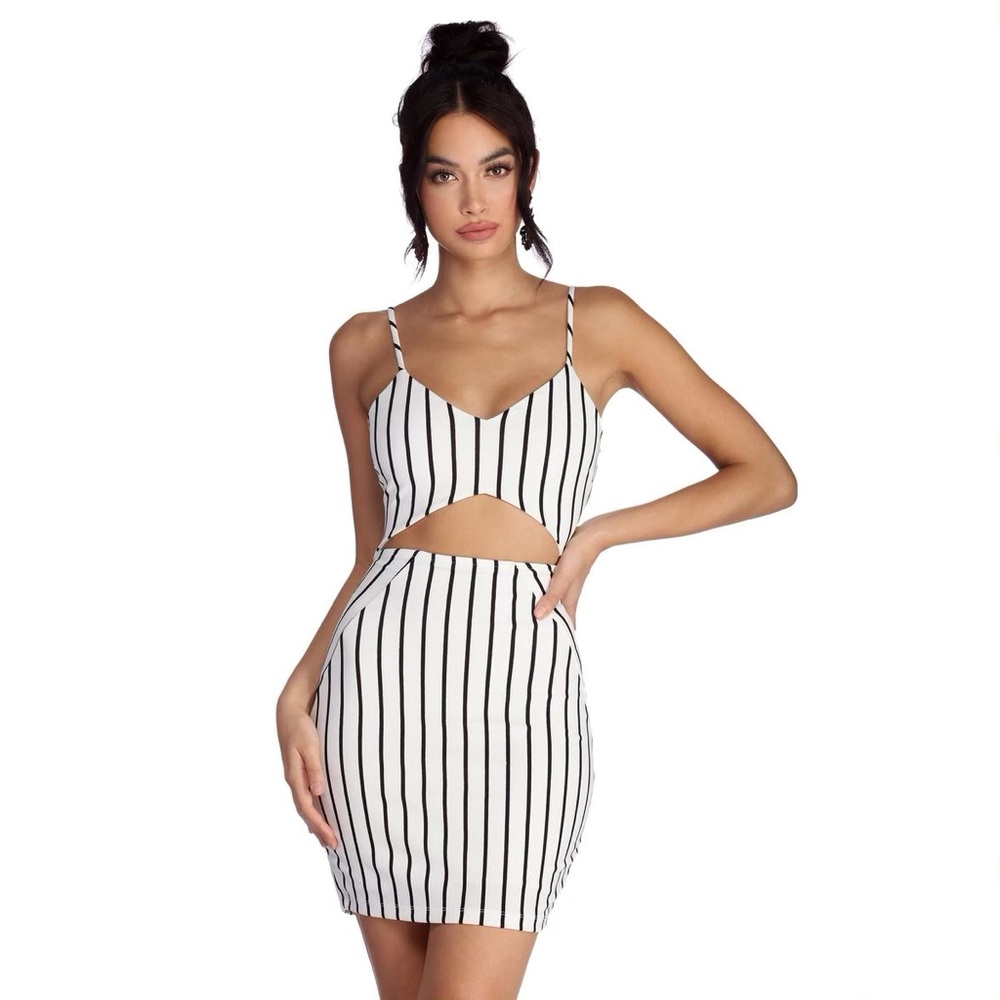 Black & White Cut Out Striped Mini Dress